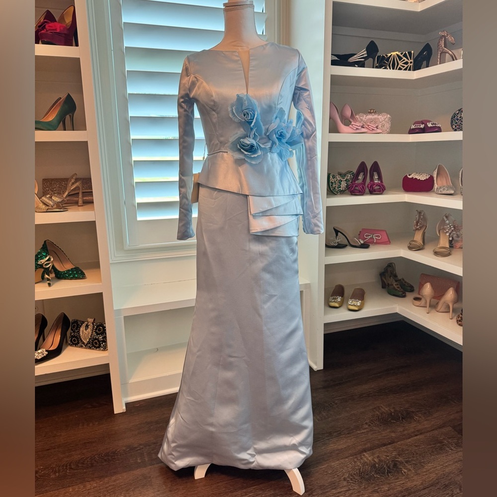 Elegant Powder Blue Gown with Floral Detail